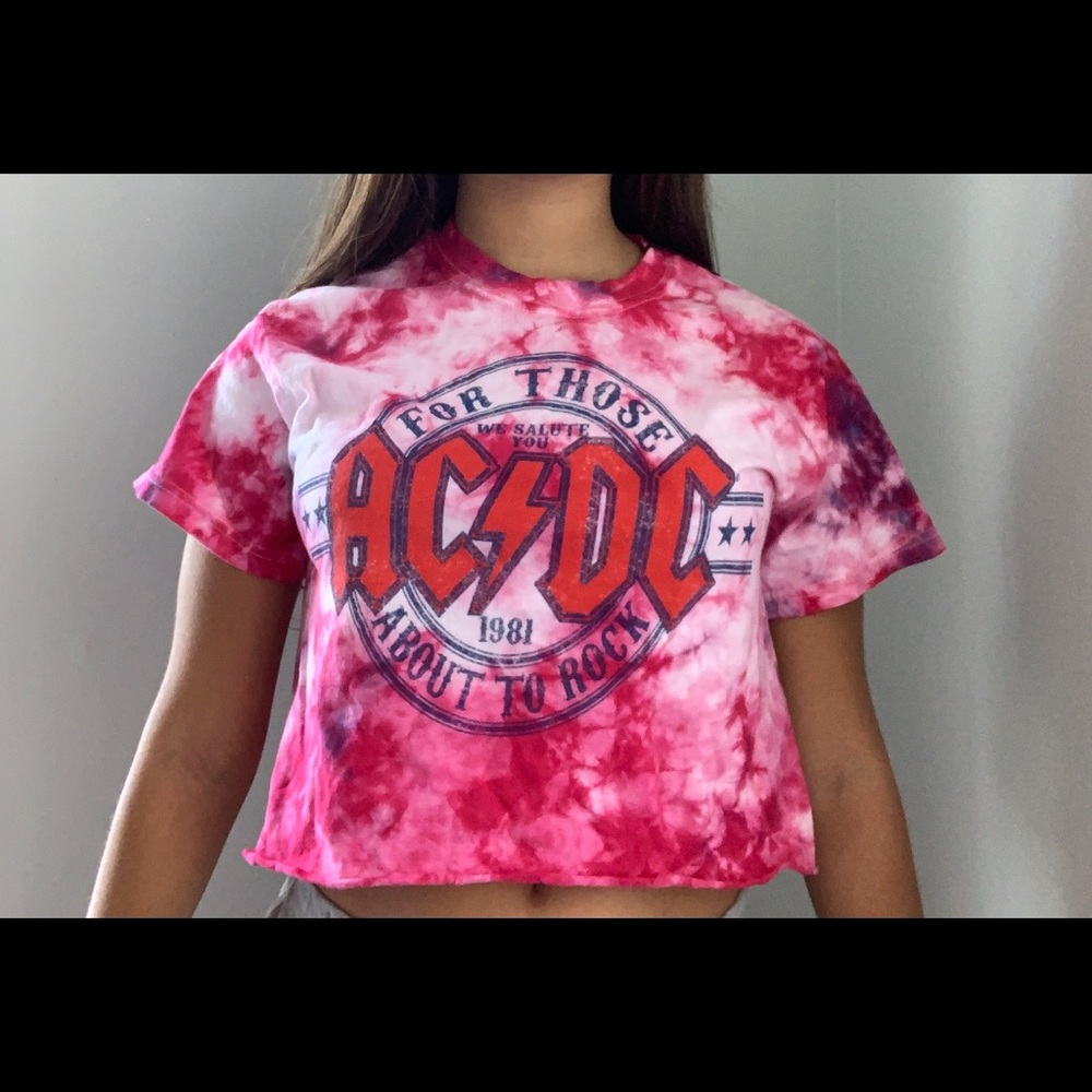 Forever 21 AC/DC Cropped Tie Dye Shirt-Size S